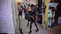 Three rubber goddesses gangbang a poor,bound slave