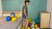stomp2pop the balloons with her clogs shoes
