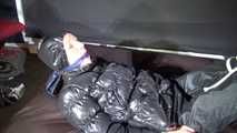 Ronja being tied and gagged with ropes and a ballgag in shiny nylon rainwear and downwear (Video)