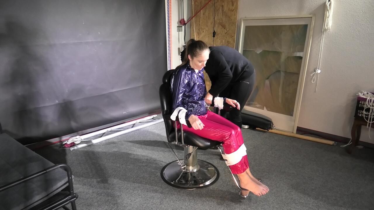 Rachel Adams Tied And Gagged In Shiny Nylon Clothes