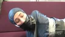 Rey Sanson bound and gagged in a shiny nylon Rainwear gets Pants ripped of