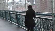 078081 Rachel Pees On The Bridge Over The Hudson River 