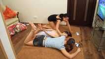 Lucky, La Pulya, Xenia - Gorgeous go-getters hogtie their cute friend to use her console (video)