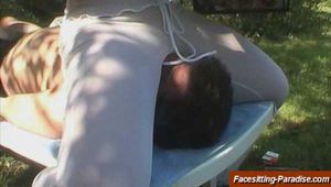 Jill Diamond, facesitting and relax in the garden 1