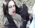 Leather Lady Smoking Toples – Outdoor Blowjob and Handjob