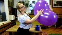 three Blow2Pops of blue U24,  clear U16 red polkadot and purple Cattex 36" heart