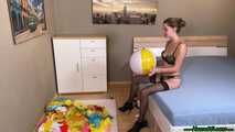 heelpopping pool toys and balloons in sexy lingerie