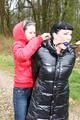 Jill tied and gagged by Petra in a shiny 
