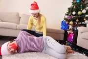 Merida and Hannah - Merida overpowered and hogtied by Hannah under the Christmas tree
