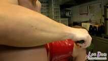Latex Slut is stuffed in the kitchen