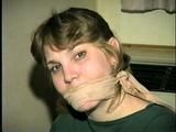 26 Yr OLD BARMAID, BALL-TIED, WRAPPED ACE BANDAGE, & TAPE GAGGED, TOE-TIED WEARING PANTYHOSE (D40-14)