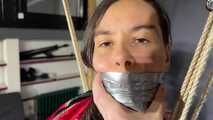 Aiyana and Ms Ungeniert in shiny nylon Shorts and Windbreaker tied and gagged together