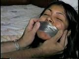 18 Yr OLD AMERICAN INDIAN COLLEGE STUDENT IS MOUTH STUFFED, HANDGAGGED, DUCT TAPE GAGGED, BAREFOOT, TOE TIED UP ON HER DORM ROOM FLOOR (D61-10)