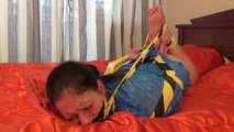 Elsa - captured, tape tied and hogtaped in trashbag (video)