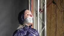 Alice bound, gagged and vibed in shiny nylon Rainwear and she enjoyed it!
