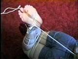 19 Yr OLD CRYSTAL IS CLEAVE GAGGED, SMELLS HER STINKY NYLONS, BAREFOOT, TOE-TIED & HOG-TIED ON THE FLOOR (D56-8)