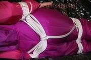 Mara tied and gagged ob a black sofa wearing a supersexy pink downwear (Pics)