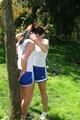 Jill tied and gagged by her friend in shiny nylon shorts