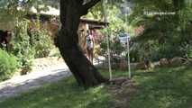030044 Salma Takes A Naughty Pee From The Garden Swing