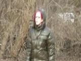 Marlin wearing sexy shiny nylon downwear and a jeans going for a walk (Video)