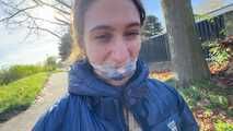 Rey Sanson bound and gagged in a shiny nylon Downcoat