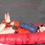 ***HOT DESTINY*** tied and gagged with ropes and a cloth gag on bed wearing a sexy shiny nylon shorts and an oldschool rain jacket (Pics)