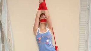 Alice Lee - Short-haired redhead's arousing experience with red rope