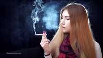 Mysterious girl Valya poses on camera with a tasty 120mm cigarette