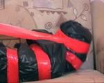 Liska über Kopf Müllsack mit rotem Klebeband verpackt (video)