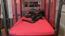 Black rubber goddess commands: Cum on my boots, you dirty pig.