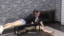 Viktoria rests on the slave's balls and blows smoke into his mouth