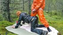 Rainwear sex in the forest