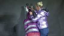 Aiyana bound gagged and vibed by Ms Ungeniert in shiny nylon Down