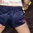 Sexy Pia wearing a blue shiny nylon shorts and a top during her workout with barbells (Pics)