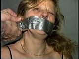 43 YEAR OLD WAITRESS IS TAPE HOG-TIED, BAREFOOT, TOE-TIED & WRAP TAPE GAGGED (D65-8)