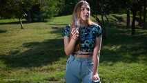 Sweet Svetlana is smoking two all white cigarettes