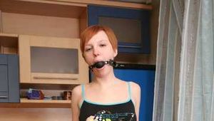 Alice Lee - Short-haired redhead left helpless and barefoot in the kitchen