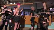 Three tied Girls Public Bondage Walk