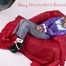 Samantha in grey rainsuit and purple down jacket tied and gagged on a red chair (pics)