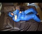 Jill posing infront of and in bed wearing ONLY a sexy blue downwear combination (Video)