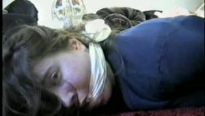 19 Yr OLD CRYSTAL IS HOG-TIED, BAREFOOT, TOE-TIED, CLEAVE GAGGED, PLASTIC CABLE ZIP TIED WRISTS & TALKS ABOUT HER STINKY SWEATY FEET (D59-1)