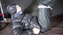 Ronja being tied and gagged with ropes and a ballgag in shiny nylon rainwear and downwear (Video)