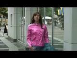 Alina walking on the street cruising around wearing sexy shiny nylon shorts under her jeans and a rain jacket (Video)