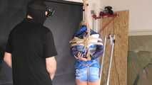 Myxxxy bound, gagged and spanked in a shiny nylon Shorts and Windbreaker