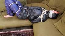 Myxxxy bound and gagged in shiny nylon Downwear
