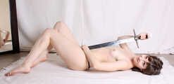 Cleavegagged topless barefoot Jessica, hogtied with hemp rope