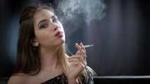 Dreamy lady Irina showing her smoking skills in a closeup video