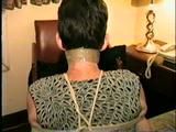 47 Yr OLD UNCOOPERATIVE LATINA HAIR DRESSER IS WRAP TAPE GAGGED & BALL-TIED ON THE BED (D47-11)