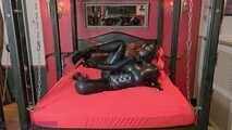 Black rubber goddess commands: Cum on my boots, you dirty pig.