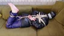 Myxxxy bound and gagged in shiny nylon Downwear